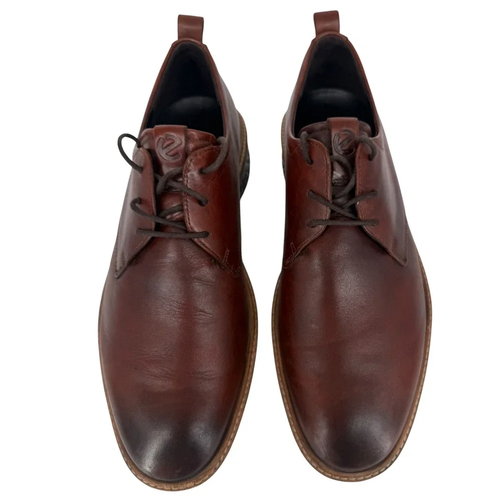 ECCO Mens ST 1 Hybrid Leather Plain Toe Derby Shoes Cognac Brown Size 11 Preppy